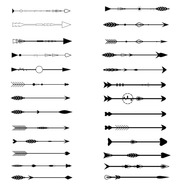 стрелки на белом фоне. Ацтеков, бохо элементы. Ретро Стрелка. Набор черных стрелок. Значок стрелки