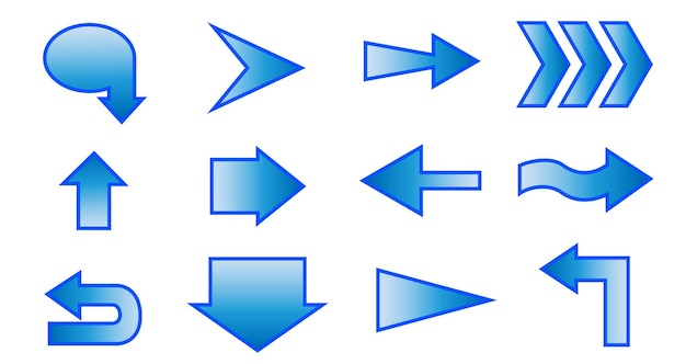 Arrows with blue gradient pointing in different directions on white background
