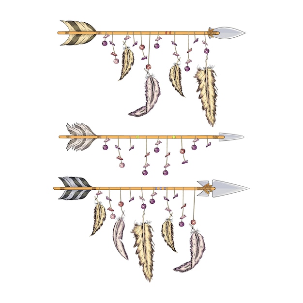 Arrows with feathers of indians collection for hunting and war