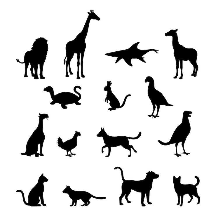 Vector これらのベクトルセットで動物のシルエットイラストの芸術