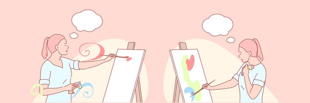 アート、アーティスト、絵画、創造的なセットの図