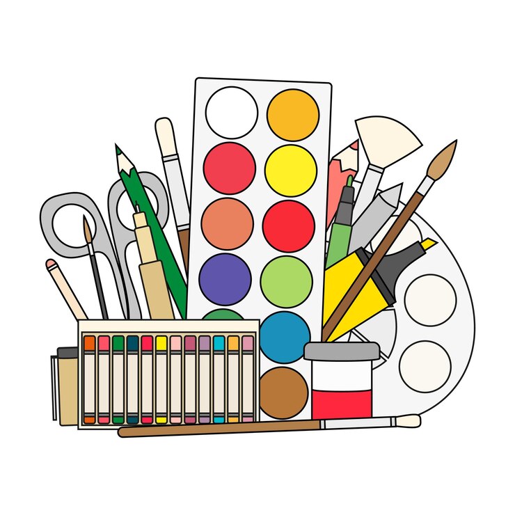 वेक्टर art and back to school supplies paint brushes pencils paint liners