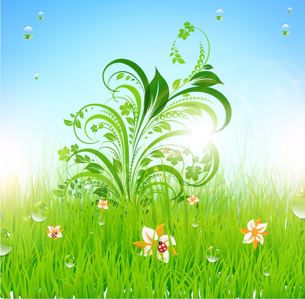 Vector art blue meadow field beauty