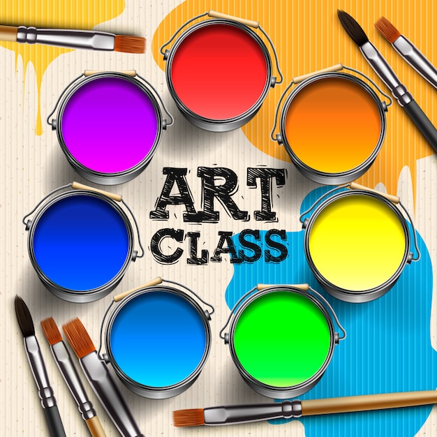 Vettore art class, workshop template design. scherza l'arte del mestiere, l'istruzione, il concetto della classe di creatività, illustrazione.