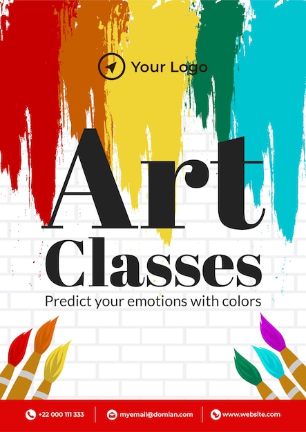 Vettore le lezioni d'arte predicono le tue emozioni con il design del volantino a colori