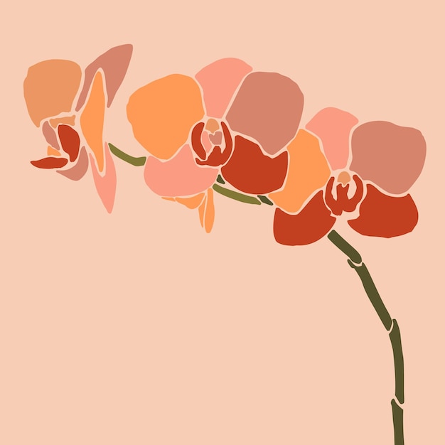 Art collage orchid flower in a minimal trendy style. silhouette of orchid plants in a contemporary simple abstract style on a pink background. vector illustration for t-shirt print, card, poster