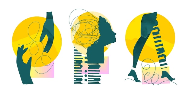 Vector art collage with chaos in girls head mental health personal emotion trouble anxiety stress contemporary creative psychology vector illustration abstract shape surrealism human emotions