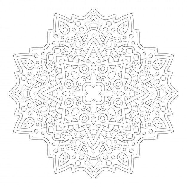 Art for coloring book page with linear mandala design