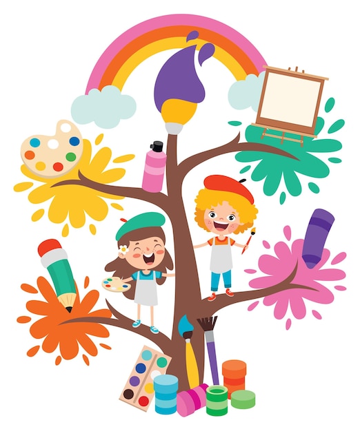 Vector art concept met kinderen op boom