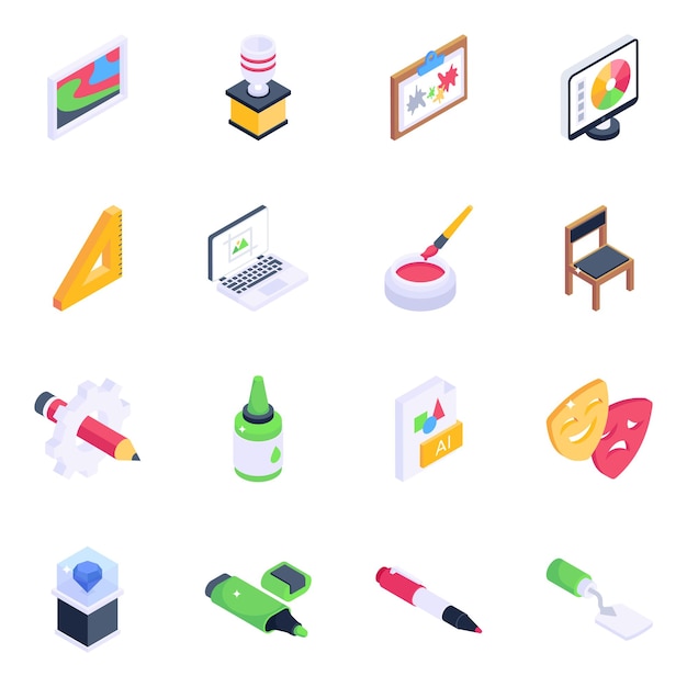 Art and Craft Design Isometric Icons