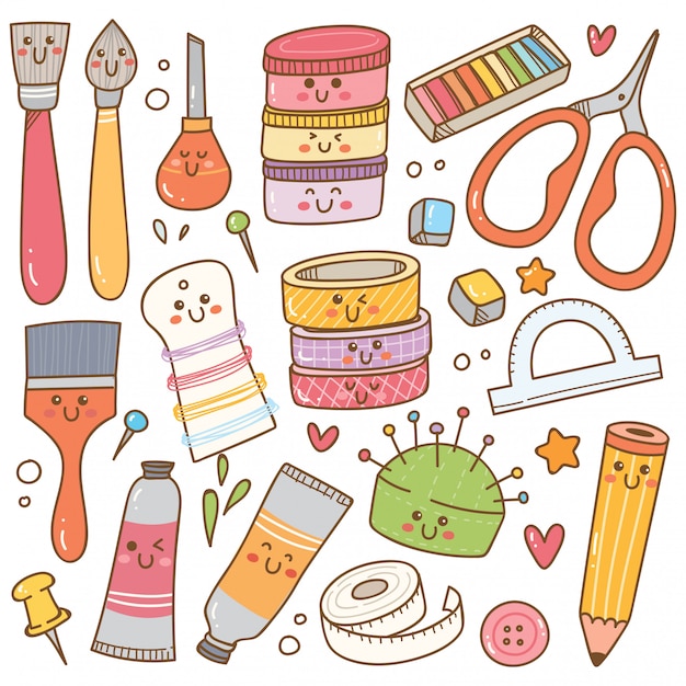 Vector art and craft supplies doodle, diy tools set