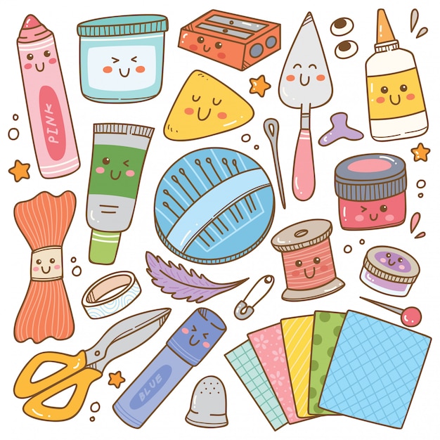 Vector art and craft supplies doodle, diy tools set