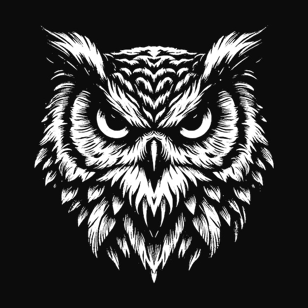 Art Dark Owl Bird Face Ghost Vintage Night Animal Feather Tattoo Grunge illustratie