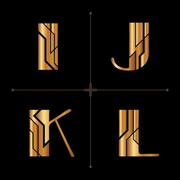 Art deco alphabet design letters vintage vector i j k l