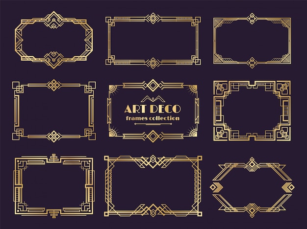 Art deco borders set. golden 1920s frames, nouveau luxury geometric style, abstract vintage ornament. art deco elements