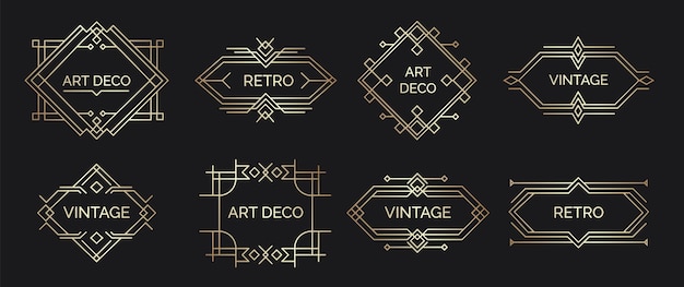 Vector art deco etiketten retro geometrische vormen met elegante arabische letters vintage minimale embleem