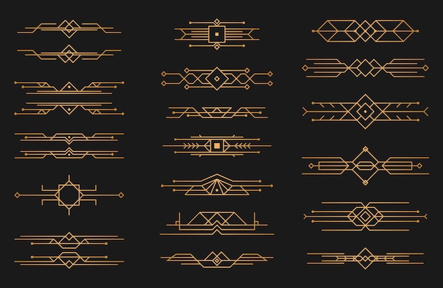Набор бордюров в стиле ар-деко геометрический золотой винтажный дизайн роскошный декоративный узор вектор