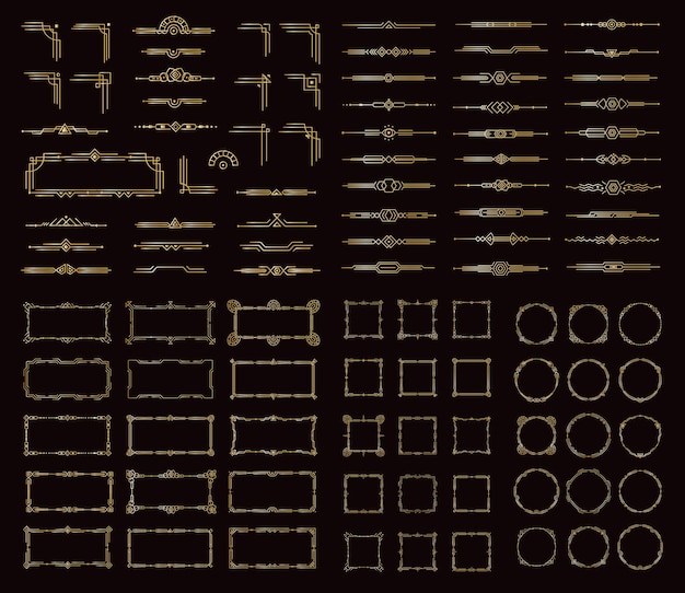 Art deco frame en scheidingswand set victoriaanse stijl mooie gouden decoratie-element voor antiek menu