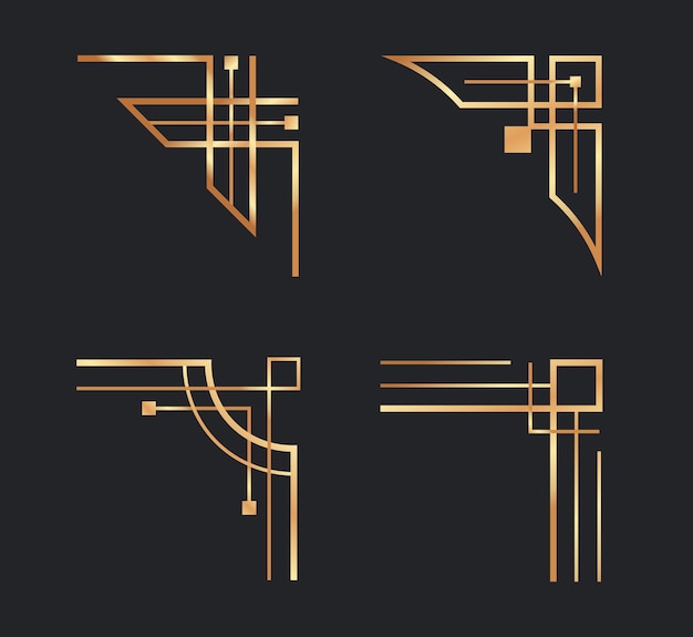 아트 데코 황금 모서리 페이지 장식을 위한 기하학적 우아한 테두리 클래식 스타일의 골드 빈티지 라인 템플릿