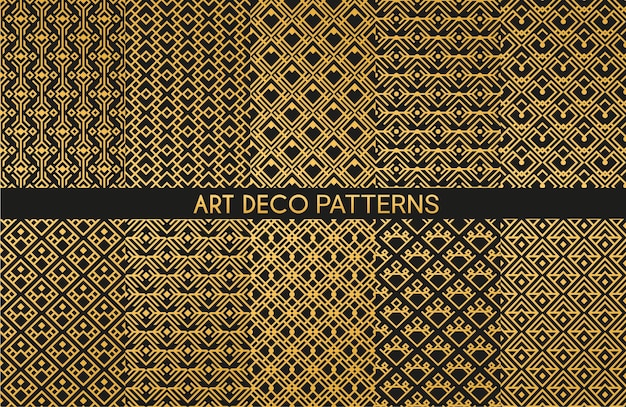 art deco golden ornaments seamless patterns