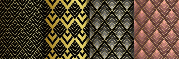 Art Deco Golden Seamless Patterns set Gatsby Luxury Retro Backgrounds