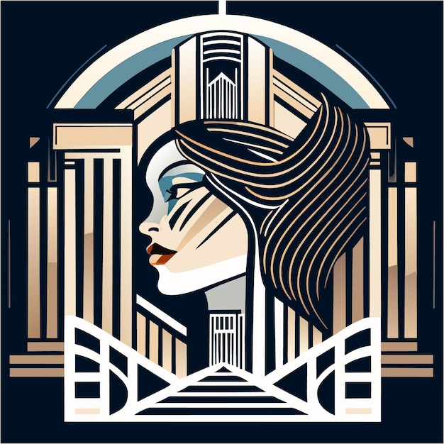 Art Deco Icon Woman's Head Adorned with Geometric Art