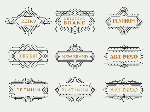 Art deco labels. frames vintage luxury cafe antique elements outline restaurant arts  collection.