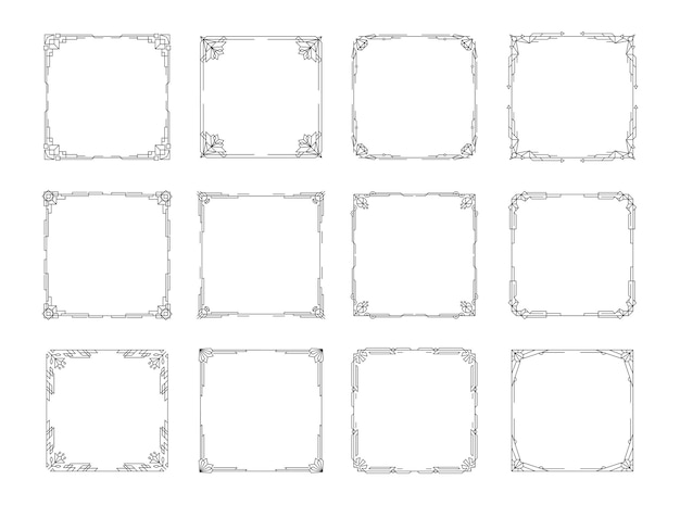 アールデコのラインフレームは、白い背景で隔離線形装飾的な幾何学的な境界線ヴィンテージの装飾の結婚式の招待状やグリーティングカードのアンティークデザインコンセプトのベクトル図を設定します。