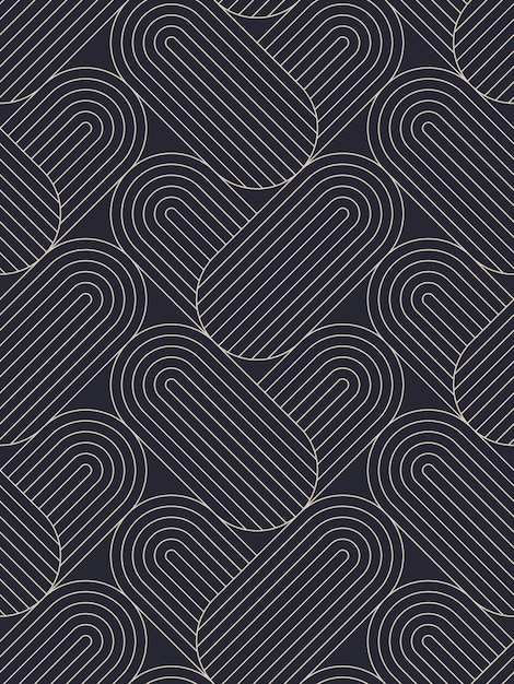 Art deco oval herringbone outline seamless pattern abstract vector background