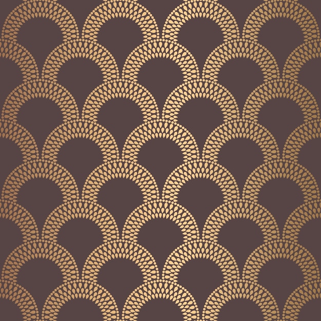 Art Deco patroon Naadloze gouden achtergrond Schalen met kralen Minimalistisch geometrisch ontwerp Vectorlijnontwerp Motieven uit de jaren 192030 Luxe vintage illustratie