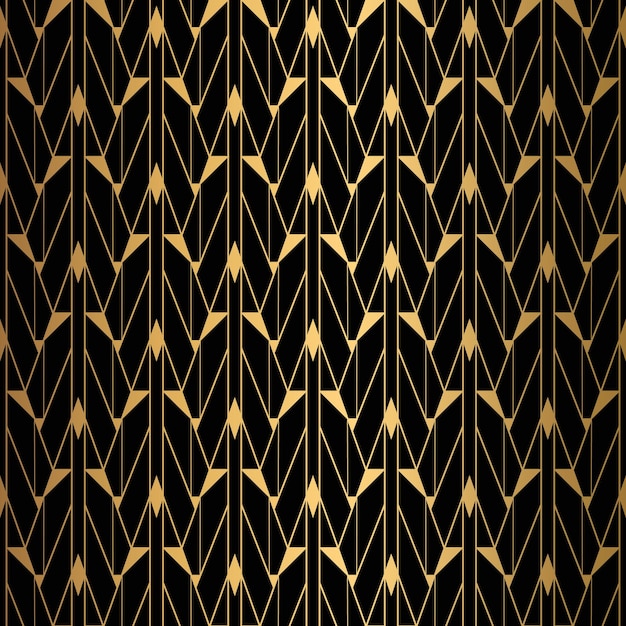 Art Deco patroon Naadloze zwarte en gouden achtergrond Metalen schelpen of schubben kant ornament Minimalistisch geometrisch ontwerp Vectorlijnen motieven van de jaren 192030 Luxe vintage illustratie