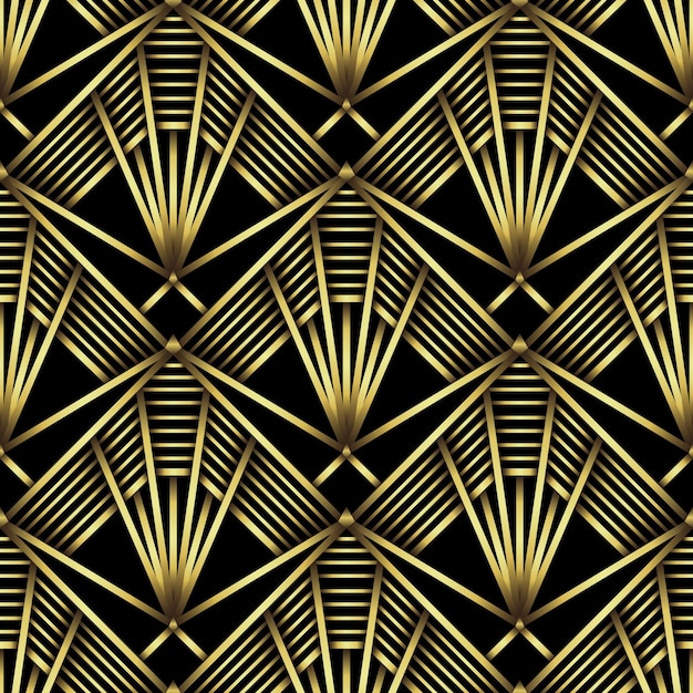 Art Deco patroon Vector achtergrond in stijl van de jaren 1920 Goud zwarte textuur Fan of palm blad vorm 3D achtergrond