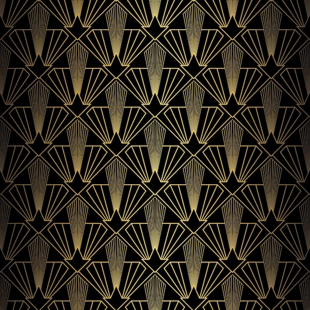 Art Deco patroon Vector achtergrond in stijl van de jaren 1920 Goud zwarte textuur Fan of palm blad vorm 3D achtergrond