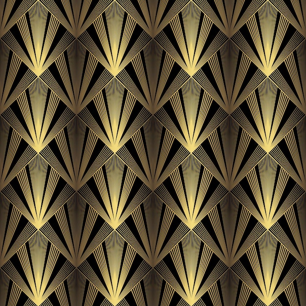 Art Deco patroon Vector achtergrond in stijl van de jaren 1920 Goud zwarte textuur Fan of palm blad vorm 3D achtergrond