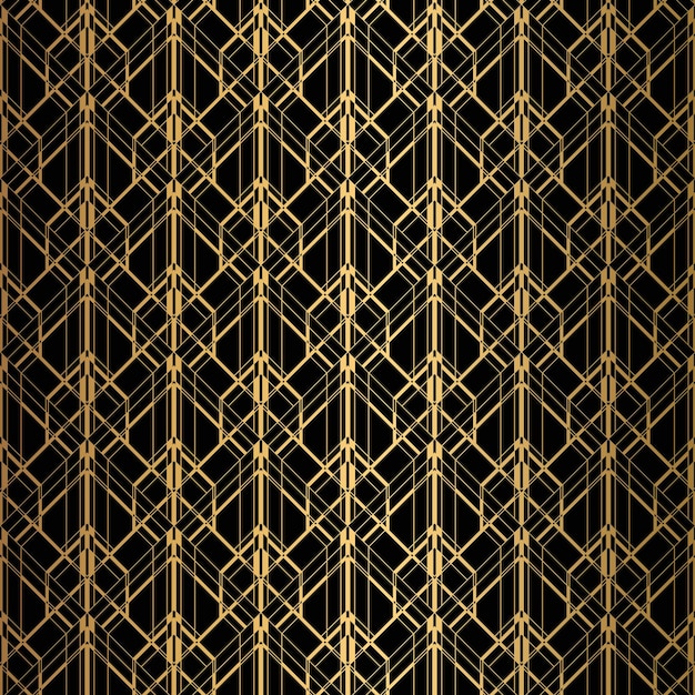 Art deco pattern sfondo nero e oro senza cuciture conchiglie o squame metalliche ornamento di pizzo disegno geometrico minimalista linee vettoriali motivi degli anni 19201930 illustrazione vintage di lusso