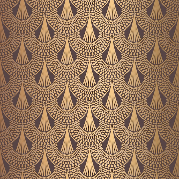 Art deco pattern seamless golden background scales with beads minimalistic geometric design vector line design 192030s motifs luxury vintage illustration