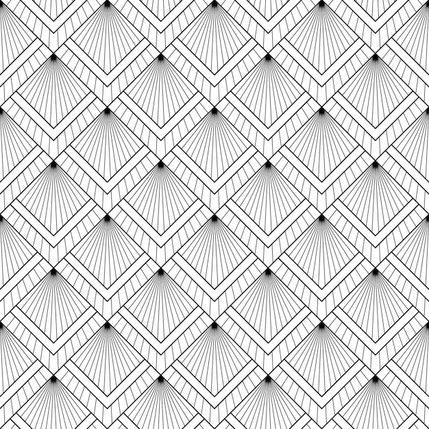 アート・デコ・パターン: ベクトル・バックグラウンド 1920 年代のスタイル 黒と白のテクスチャ インテリアデザイン 壁紙 枕 カバー カーテン プリント 敷き布団など