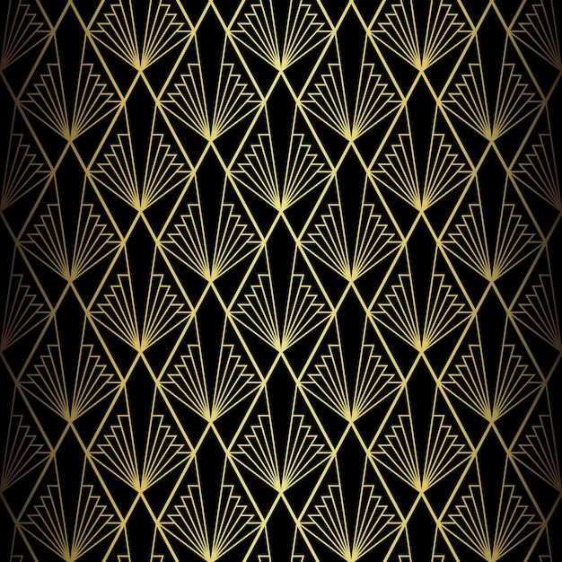 Art Deco Pattern Vector background in 1920s style Gold black texture Fan or palm leaf shape 3D background