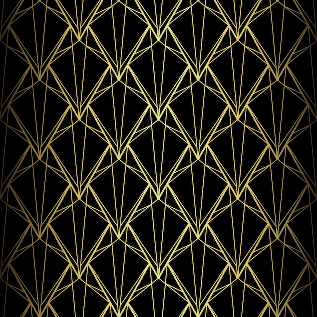 Modello art deco sfondo vettoriale in stile anni '20 texture oro nero forma a ventaglio o foglia di palma sfondo 3d