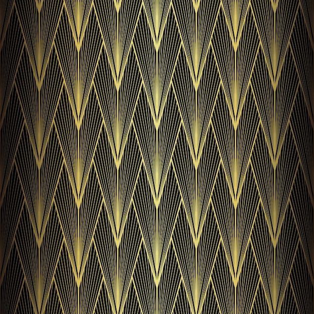 Art Deco Pattern Vector background in 1920s style Gold black texture Fan or palm leaf shape 3D background