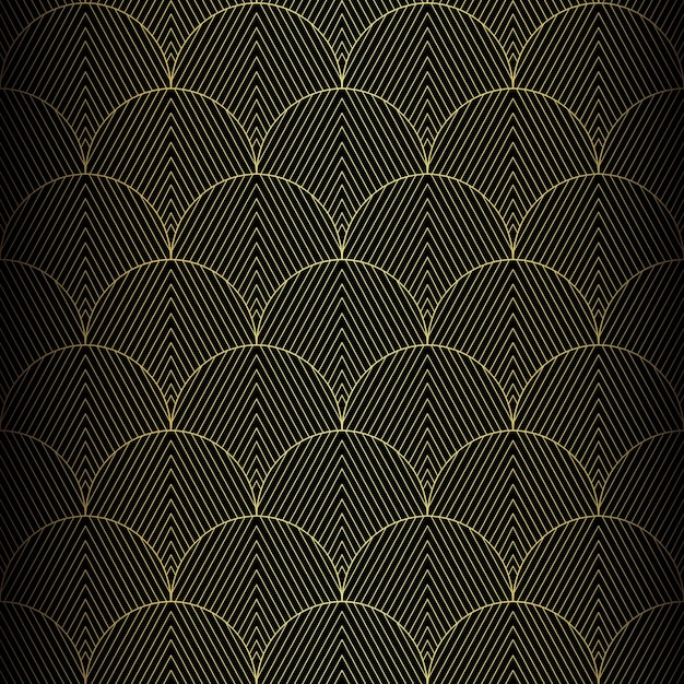 1920 年代のアールデコ パターン ベクトルの背景スタイル ゴールド ブラック テクスチャ ファンまたはヤシの葉の形の 3 D 背景