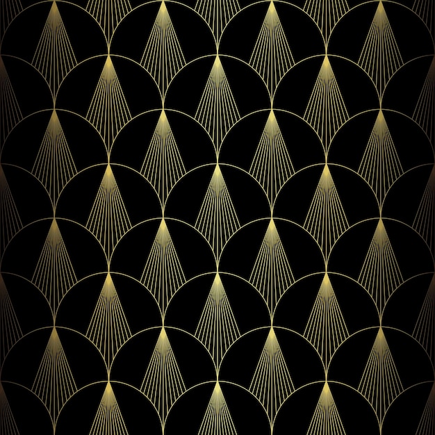 Art Deco Pattern Vector background in 1920s style Gold black texture Fan or palm leaf shape 3D background