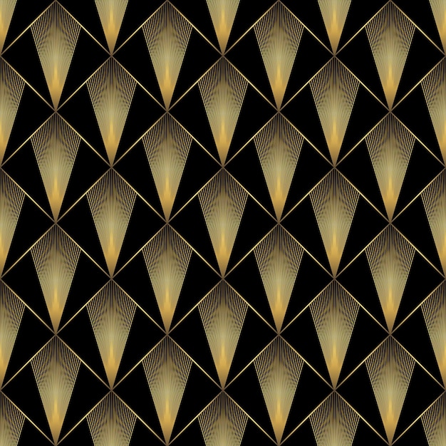 Art Deco Pattern Vector background in 1920s style Gold black texture Fan or palm leaf shape 3D background