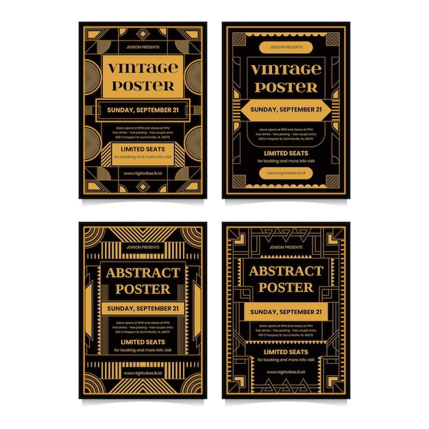 Art deco poster design template collections