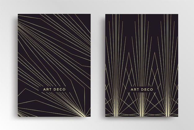 アールデコのポスターデザインテンプレート。 30年代風の幾何学的なレトロなゴールデンラインカバー。ベクトルイラスト
