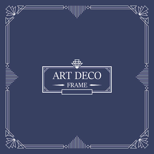 Vector art deco rand en lijst. witte lijnen op blauwe achtergrond