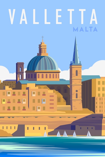 Art deco retro poster. valletta malta.