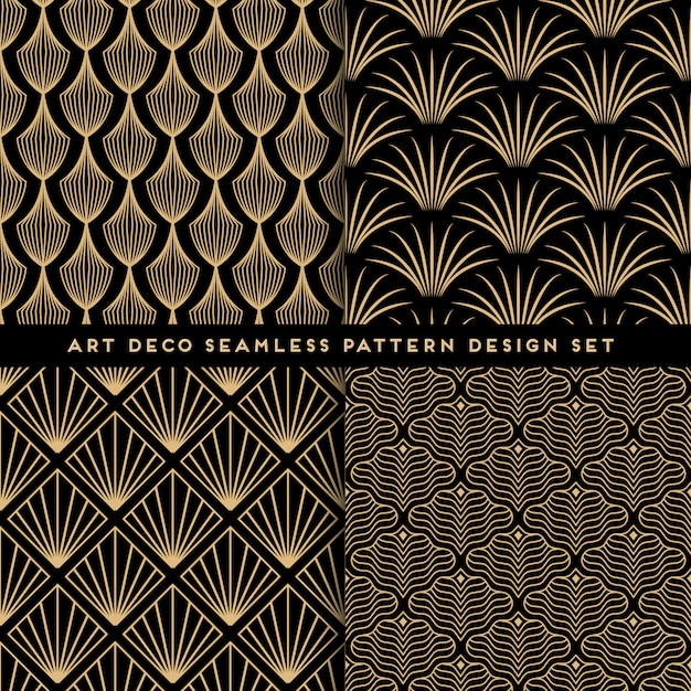 Vector art deco seamless pattern design set