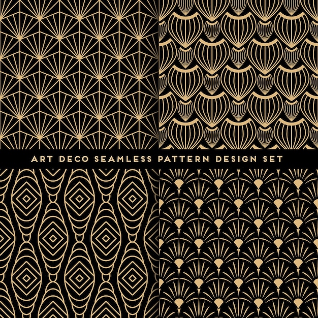 Vector art deco style seamless pattern design set