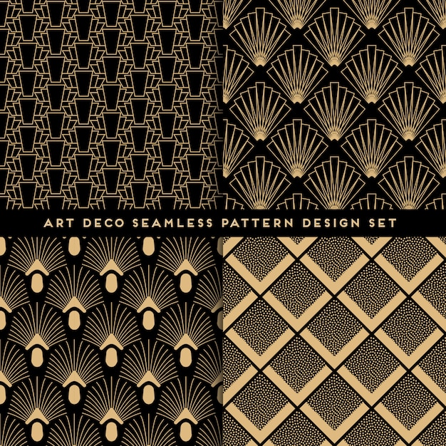 Art deco style seamless pattern set